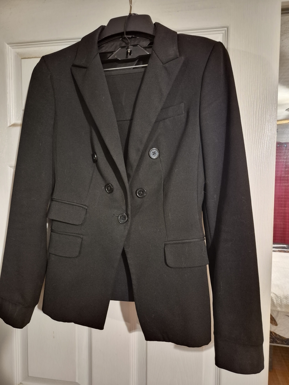 Classic Black Double-Breasted Women's Blazer and Skirt